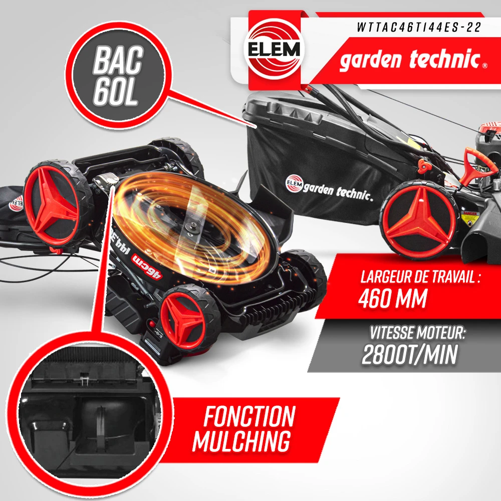 Tondeuse Thermique Autotractée 144.3cc - 46cm Avec Démarrage électrique -mulchin 6 Tondeuse Thermique Autotractée 144.3cc - 46cm Avec Démarrage électrique -mulchin – Image 4