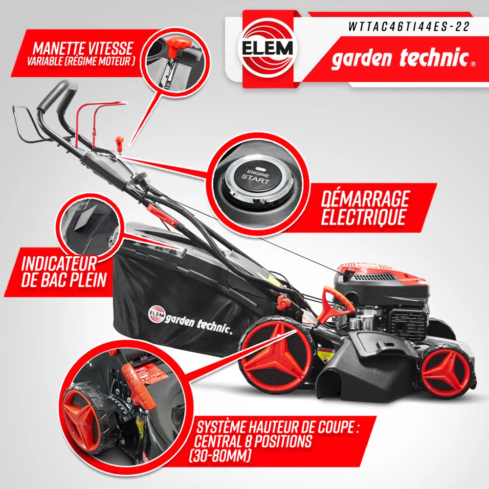 Tondeuse Thermique Autotractée 144.3cc - 46cm Avec Démarrage électrique -mulchin 5 Tondeuse Thermique Autotractée 144.3cc - 46cm Avec Démarrage électrique -mulchin – Image 3