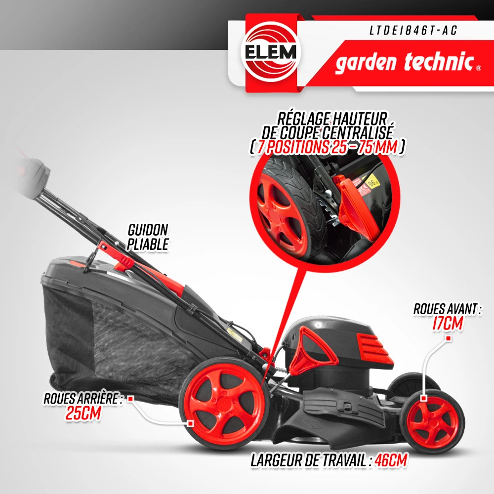 Tondeuse à Gazon électrique Tractée 1800w - 46cm Avec Carter En Acier - Elem Gar 5 Tondeuse à Gazon électrique Tractée 1800w - 46cm Avec Carter En Acier - Elem Gar – Image 3