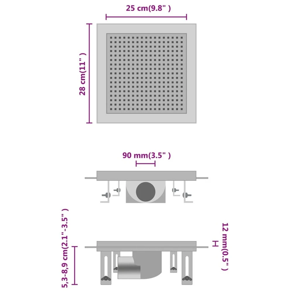 VIDAXL Drain De Douche 28x28 Cm Acier Inoxydable 4 VIDAXL Drain De Douche 28x28 Cm Acier Inoxydable – Image 2