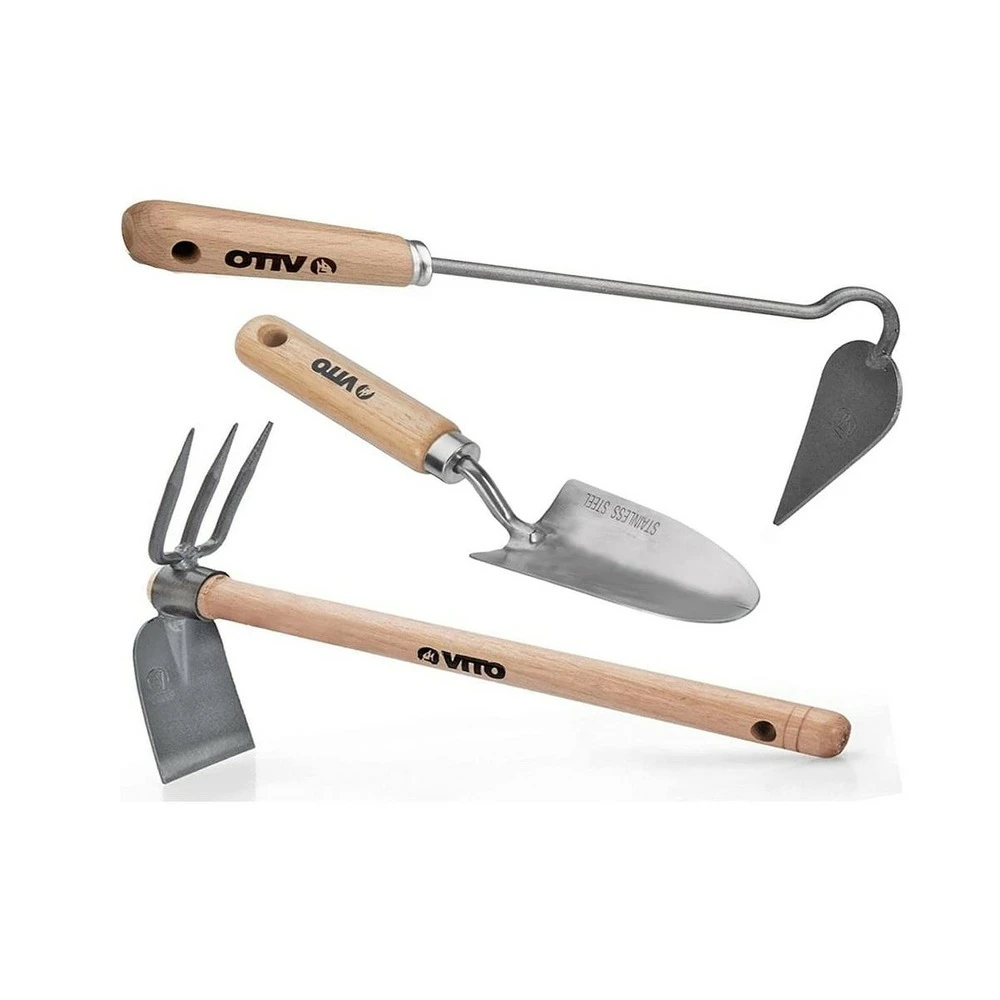 Kit 3 Outils De Jardin Manche Bois Vito Inox Et Fer Forgés à La Main 3 Kit 3 Outils De Jardin Manche Bois Vito Inox Et Fer Forgés à La Main