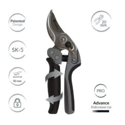 KM1-mr Sécateur Professionnel 20mm ø. Acier Trempé Sk-5. Poignée Rotative. Ciseaux De Jardinage. Ciseaux Courbes.