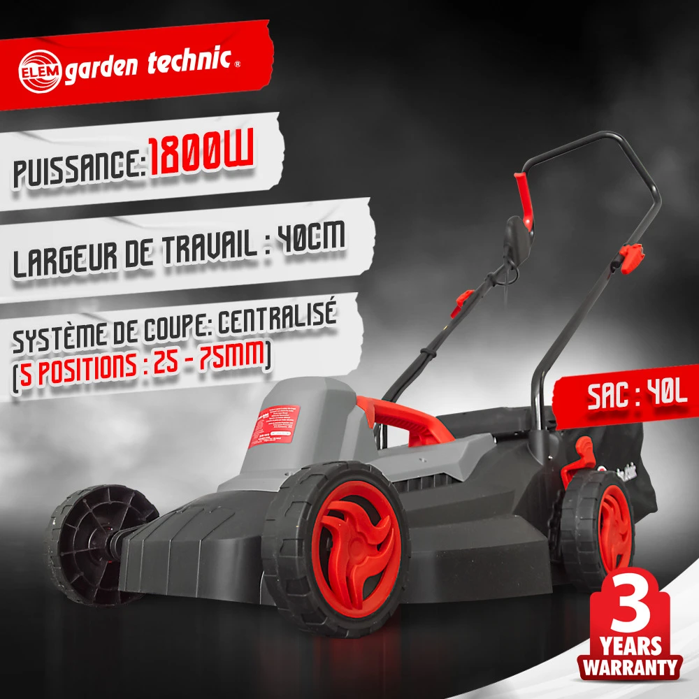 Tondeuse à Gazon électrique 1800w - Largeur De Coupe 40cm - Elem Garden 4 Tondeuse à Gazon électrique 1800w - Largeur De Coupe 40cm - Elem Garden – Image 2